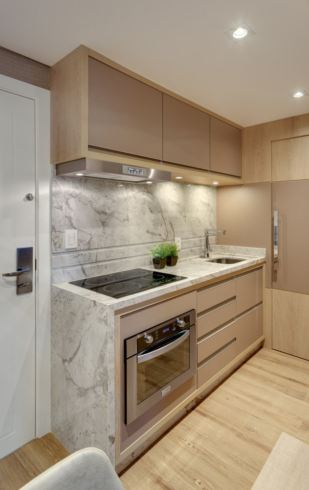 Planned interior with light stone countertop