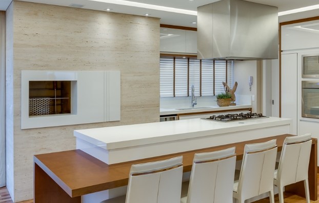 Light countertop with custom cabinetry